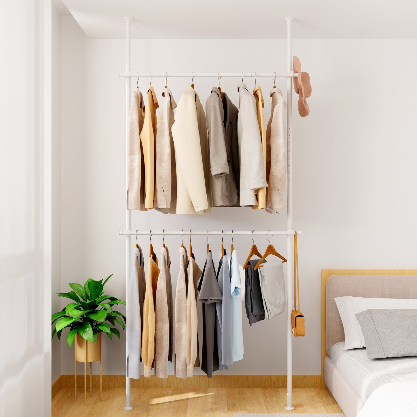 TITIROBA 突っ張り ハンガーラック ハンガー ラック 服掛け clothes rack 洋服ラック ポールハンガー ツッパリハンガーラック 服 収納 部屋干し ラック 組立かんたん おしゃれ ホワイト