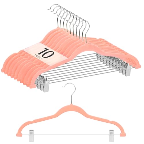 TITIROBA クリップ付きベルベットハンガー ピンク 10本組