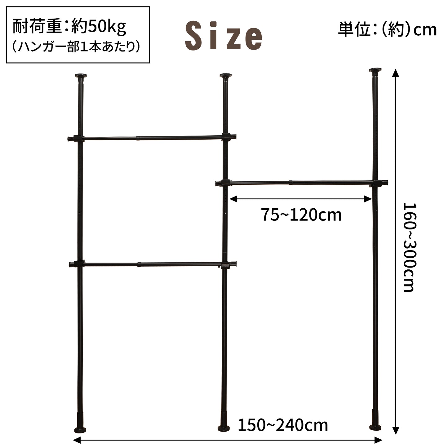 チチロバ(TITIROBA) 突っ張り ハンガーラック 伸縮 全体耐荷100kg 縦110-310cm 横150-240 部屋干し ホワイト トリプル | 収納 ポールハンガー ツッパリハンガーラック 服 ハンガー ラック 服掛け clothes rack 洋服ラック 組立かんたん おしゃれ 工具不要 大容量 ラックマット