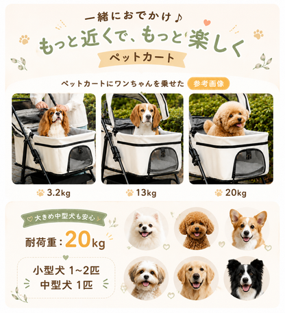 ペットカート チチロバ(Titiroba) 分離式 犬 カート 3WAY 犬用 ベビーカー ペットバギー ワンタッチ折り畳み 対面式 フルオープン 前輪360°回転 後輪ブレーキ付 耐荷重20kg 多頭の小型犬&猫 中型犬一匹用 お出かけ 散歩 キャンプ カップホルダー、フック付き