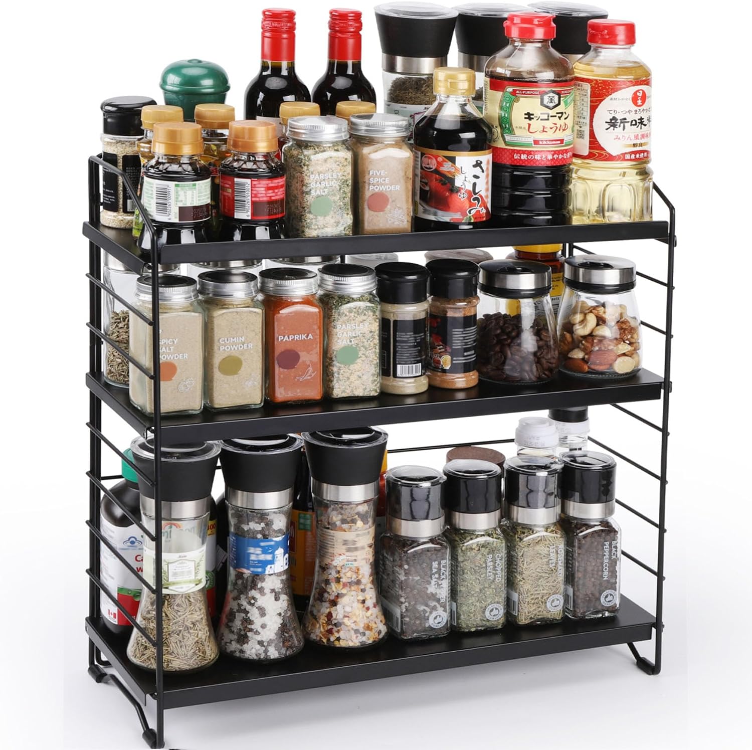 TITIROBA 組立1分×高さ9段階で調整可能】TITIROBA 調味料ラック スパイスラック 調味料3段 キッチンラック 組立簡単 調味料棚 滑り止め付 スリム 黑色