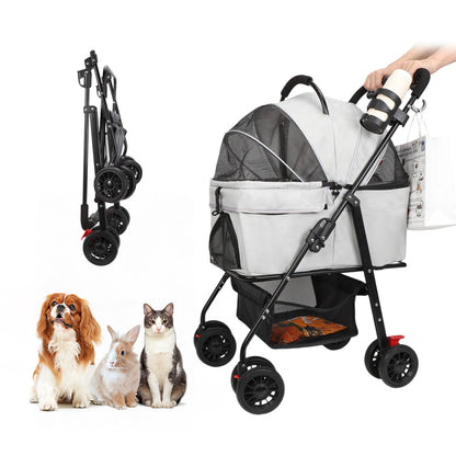 ペットカート チチロバ(Titiroba) 分離式 犬 カート 3WAY 犬用 ベビーカー ペットバギー ワンタッチ折り畳み 対面式 フルオープン 前輪360°回転 後輪ブレーキ付 耐荷重20kg 多頭の小型犬&猫 中型犬一匹用 お出かけ 散歩 キャンプ カップホルダー、フック付き